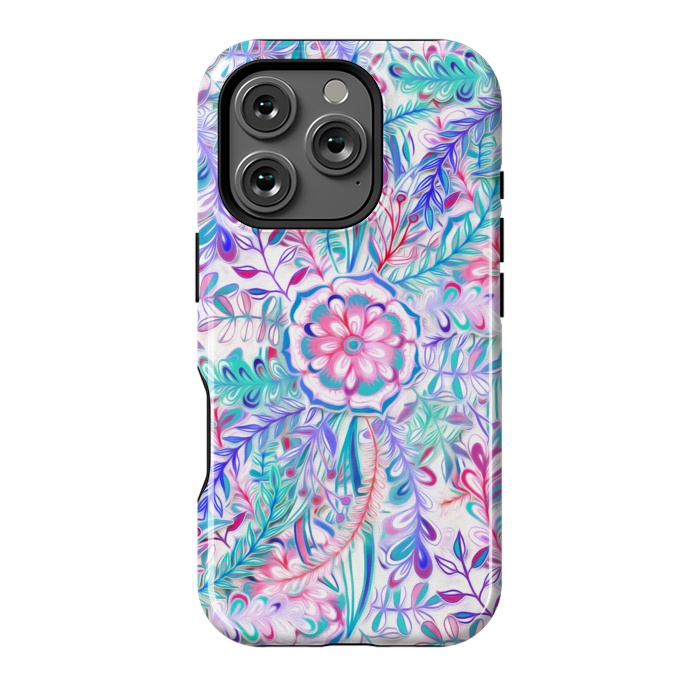 iPhone 16 Pro StrongFit Boho Flower Burst in Pink and Blue by Micklyn Le Feuvre