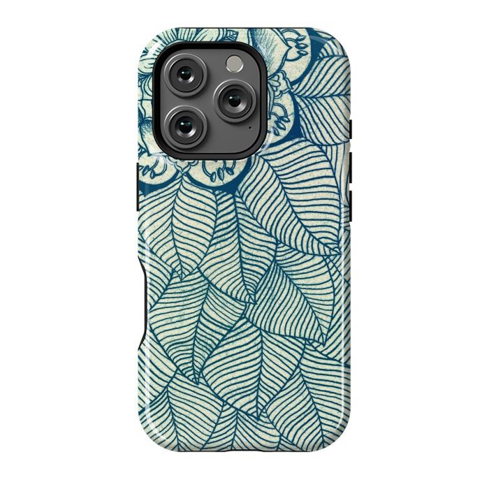 iPhone 16 Pro StrongFit Emerald Green, Navy & Cream Floral & Leaf doodle by Micklyn Le Feuvre