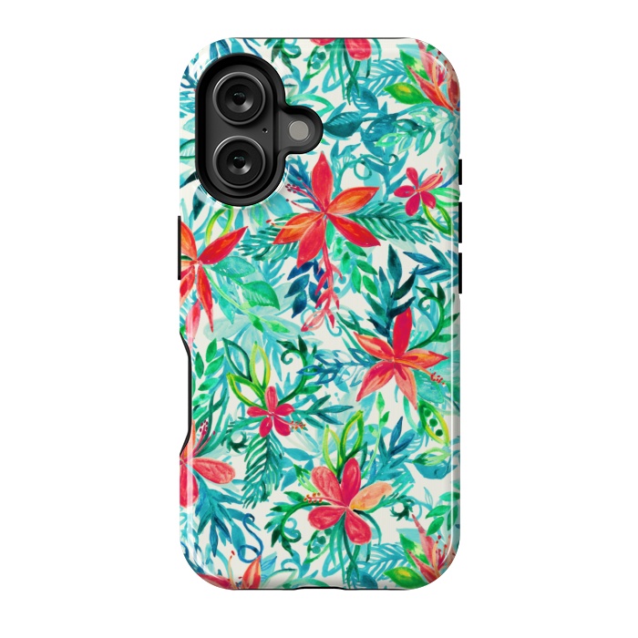 iPhone 16 StrongFit Tropical Jungle Watercolor Floral by Micklyn Le Feuvre