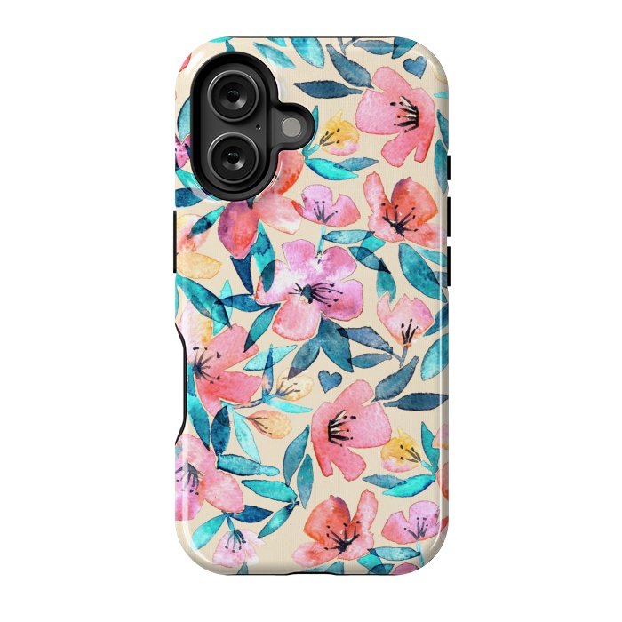 iPhone 16 StrongFit Fresh Watercolor Floral on Cream  by Micklyn Le Feuvre