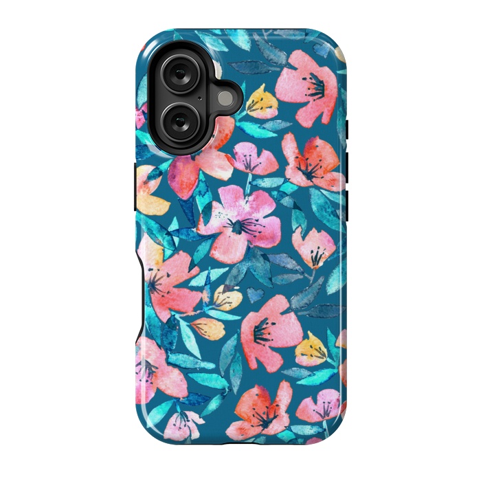 iPhone 16 StrongFit Fresh Watercolor Floral on Teal Blue by Micklyn Le Feuvre