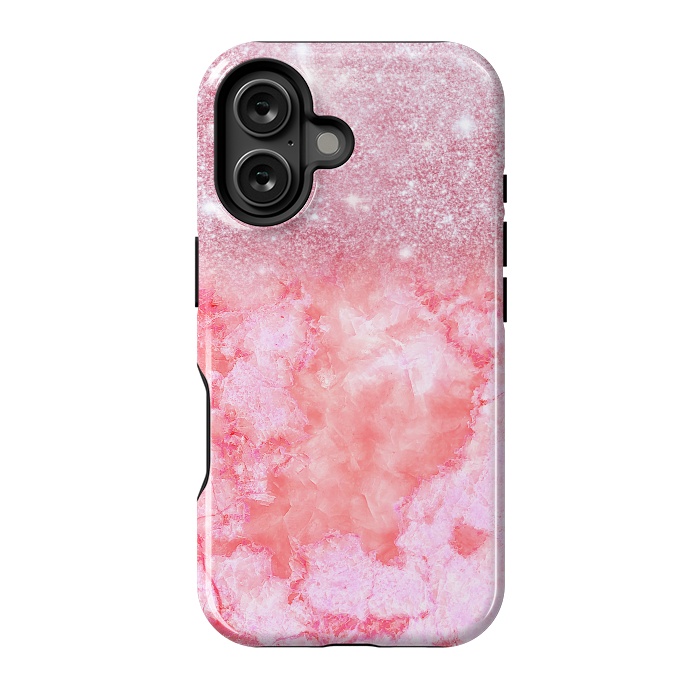 iPhone 16 StrongFit Glitter on Pink Blush Agate  by  Utart