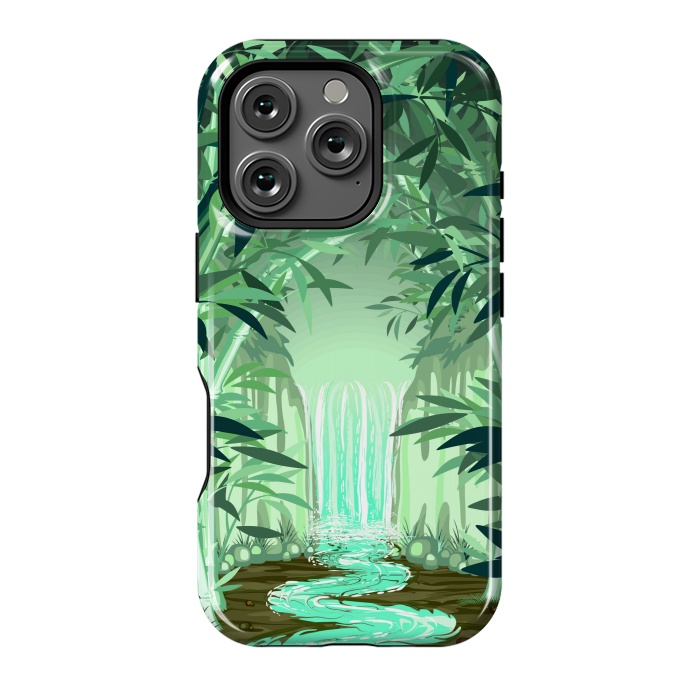 iPhone 16 Pro StrongFit Fluorescent Waterfall on Surreal Bamboo Forest  by BluedarkArt