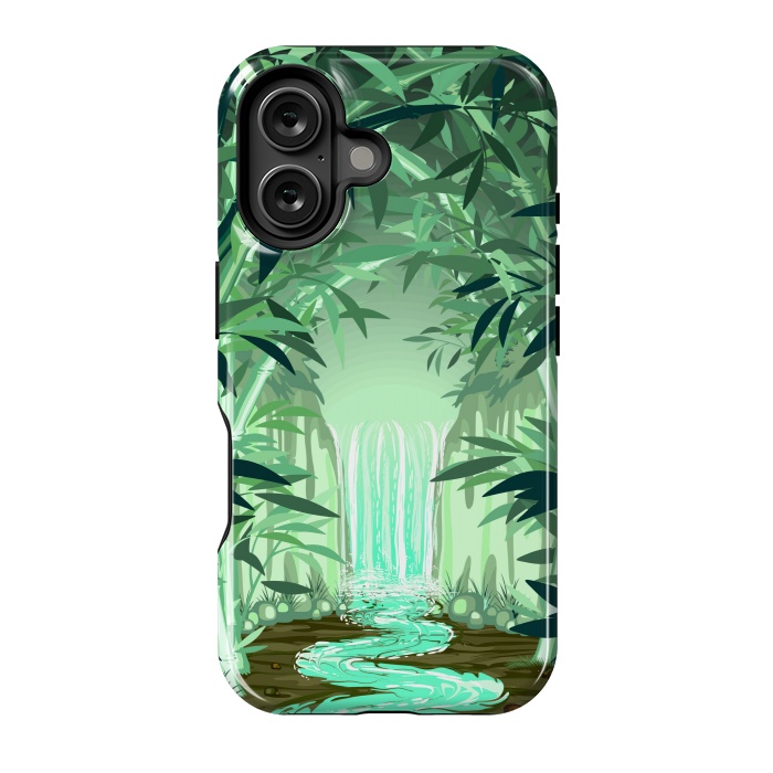 iPhone 16 StrongFit Fluorescent Waterfall on Surreal Bamboo Forest  by BluedarkArt