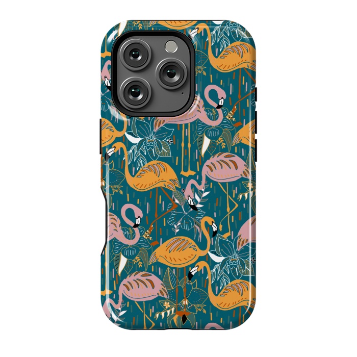 iPhone 16 Pro StrongFit Flamingos On Blue  by Tigatiga