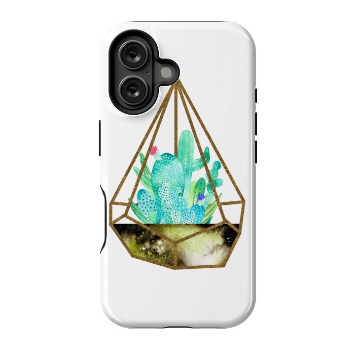 iPhone 16 StrongFit Gold Cactus Terrarium  by Amaya Brydon