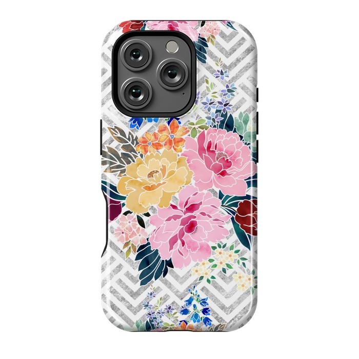 iPhone 16 Pro StrongFit Pretty winter floral and diamond geometric design by InovArts