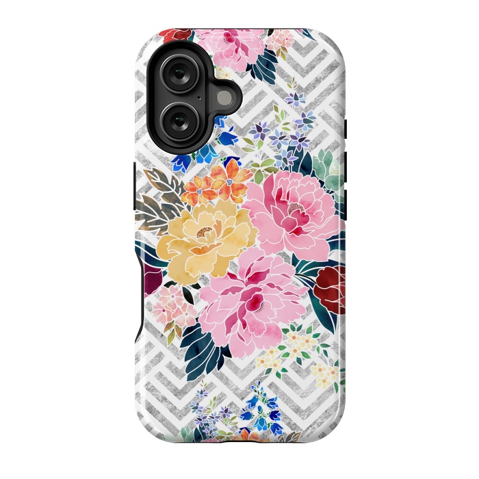 iPhone 16 StrongFit Pretty winter floral and diamond geometric design by InovArts