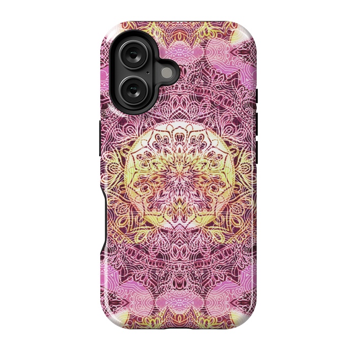 iPhone 16 StrongFit Pink yellow solar ethnic mandala drawing by Oana 