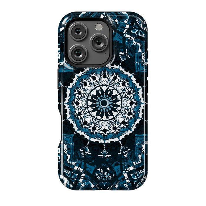 iPhone 16 Pro StrongFit Black blue ethnic geometric mandala by Oana 