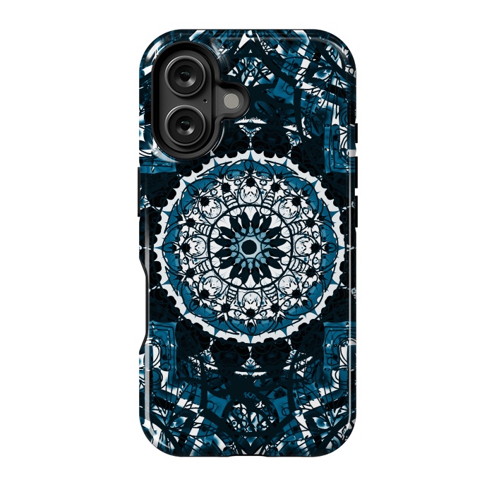 iPhone 16 StrongFit Black blue ethnic geometric mandala by Oana 