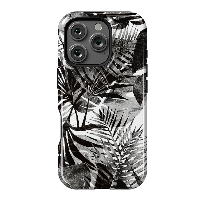 iPhone 16 Pro StrongFit Black transparent tropical leaves - ficus and palm by Oana 