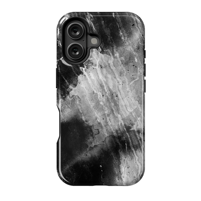 iPhone 16 StrongFit Black gray faded marble painting by Oana 