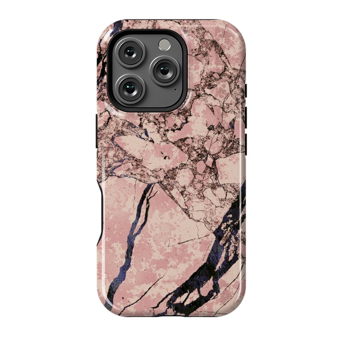 iPhone 16 Pro StrongFit Pink marble with dark cracks texture by Oana 