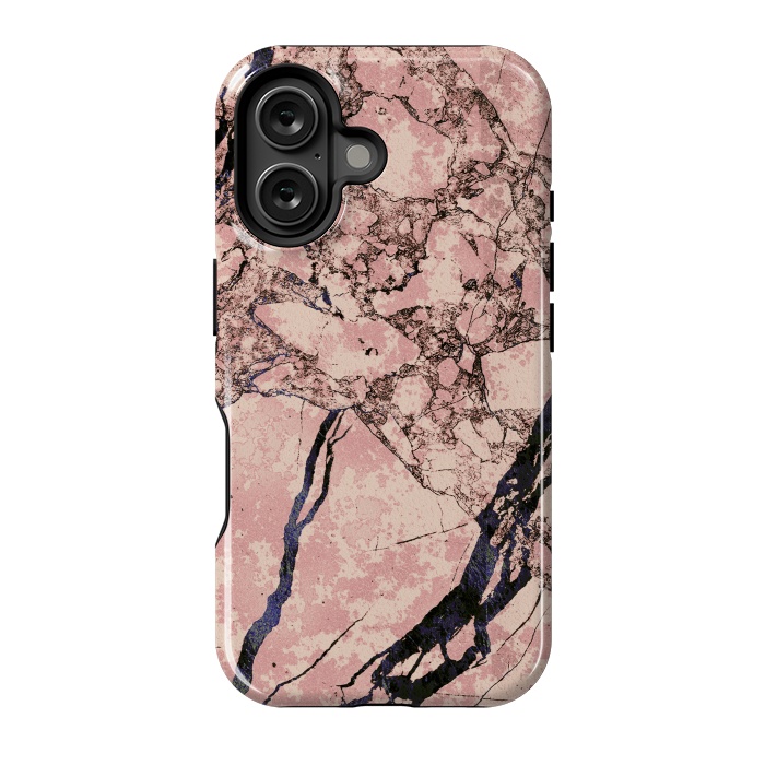 iPhone 16 StrongFit Pink marble with dark cracks texture by Oana 