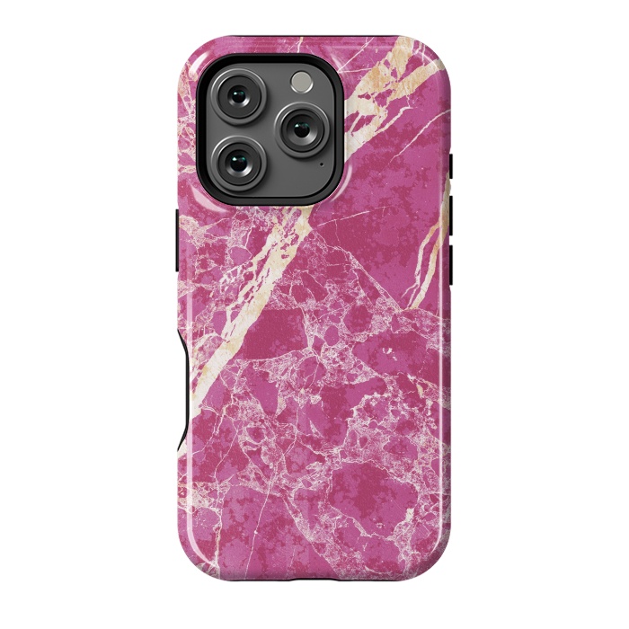 iPhone 16 Pro StrongFit Vibrant Fuchsia pink marble with golden cracks by Oana 