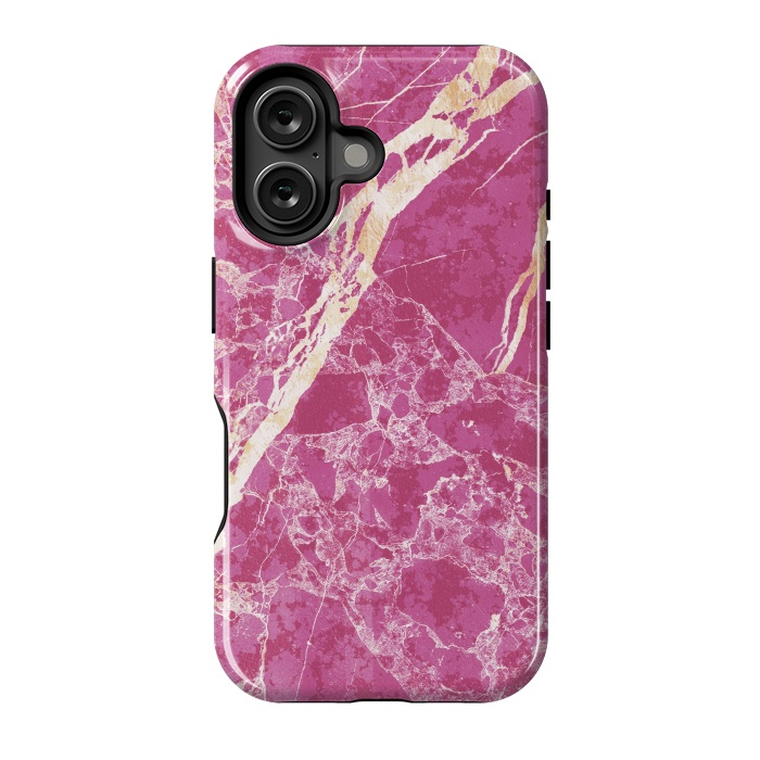 iPhone 16 StrongFit Vibrant Fuchsia pink marble with golden cracks by Oana 