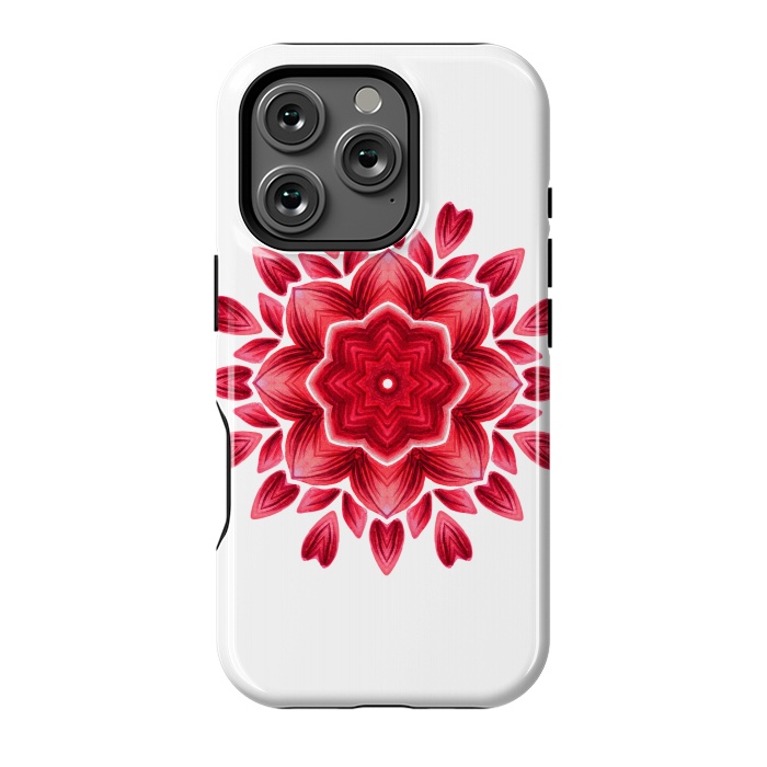 iPhone 16 Pro StrongFit Abstract Watercolor Rose Petal Floral Mandala by Boriana Giormova