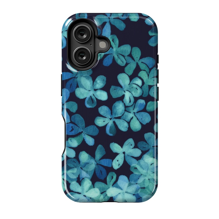 iPhone 16 StrongFit Hand Painted Floral Pattern in Teal & Navy Blue by Micklyn Le Feuvre