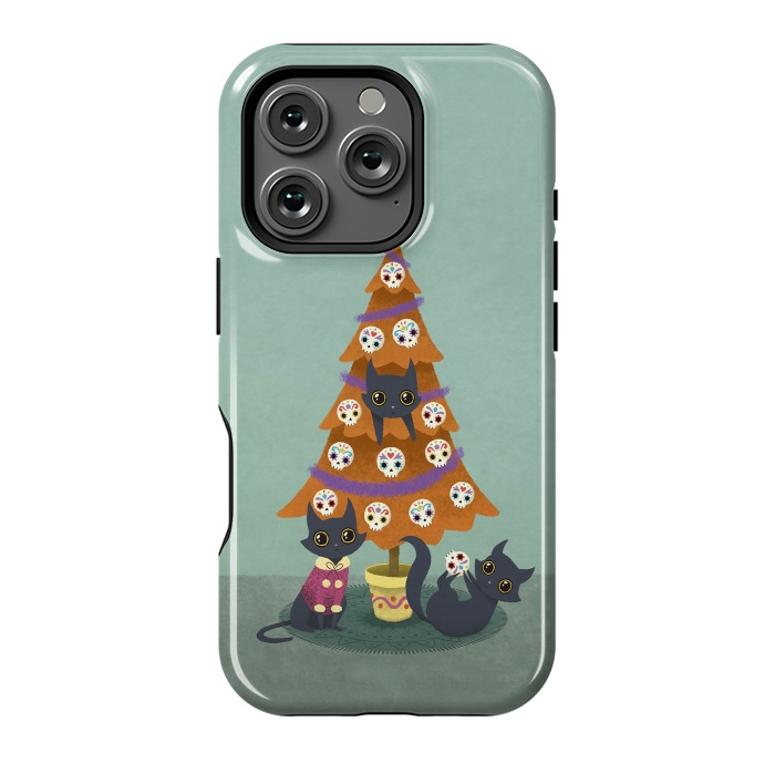 iPhone 16 Pro StrongFit Meowy christmas sugarskulls by Laura Nagel