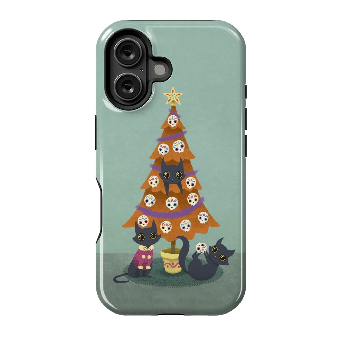 iPhone 16 StrongFit Meowy christmas sugarskulls by Laura Nagel