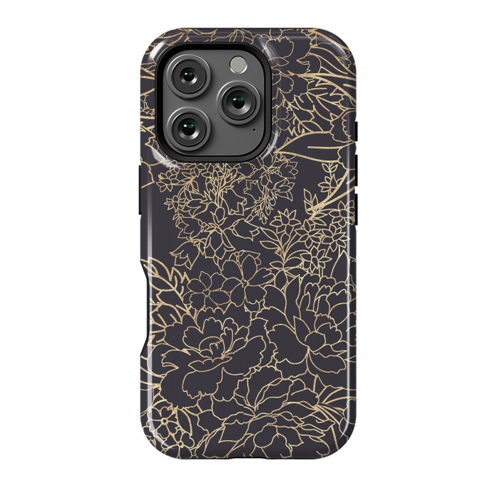 iPhone 16 Pro StrongFit Luxury winter floral golden strokes doodles design by InovArts