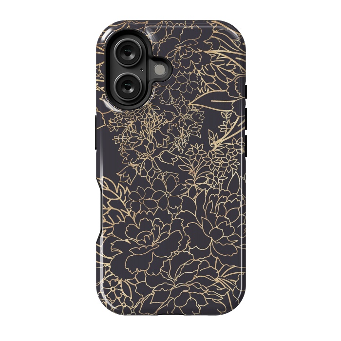 iPhone 16 StrongFit Luxury winter floral golden strokes doodles design by InovArts