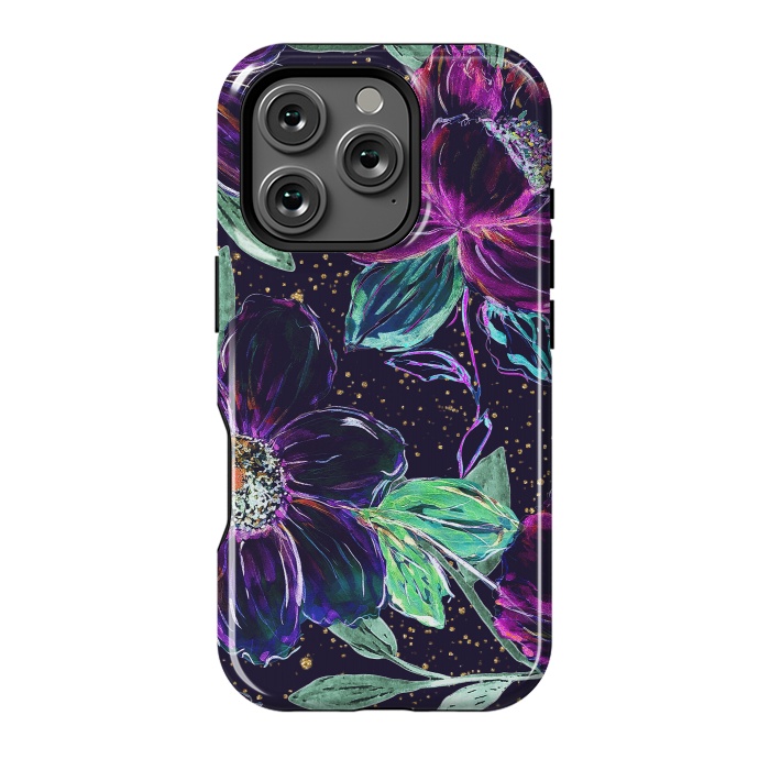 iPhone 16 Pro StrongFit Whimsical hand paint floral and golden confetti design by InovArts