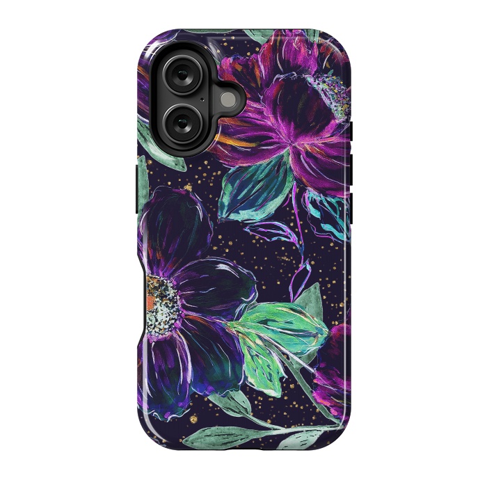 iPhone 16 StrongFit Whimsical hand paint floral and golden confetti design by InovArts