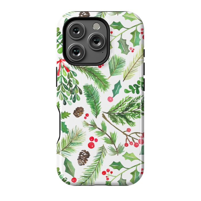 iPhone 16 Pro StrongFit Watercolor Christmas Greenery by Noonday Design