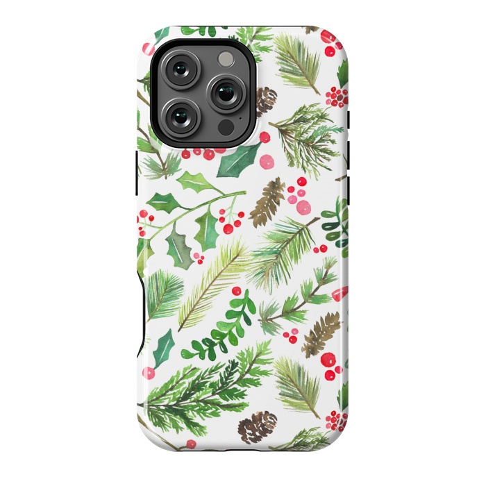 iPhone 16 Pro Max StrongFit Watercolor Christmas Greenery by Noonday Design