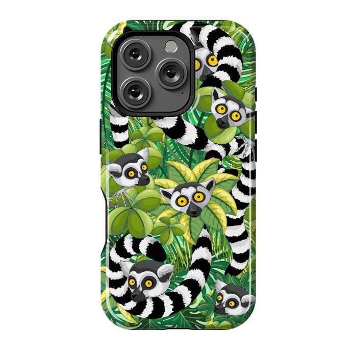 iPhone 16 Pro StrongFit Lemurs of Madagascar on Rainforest  by BluedarkArt