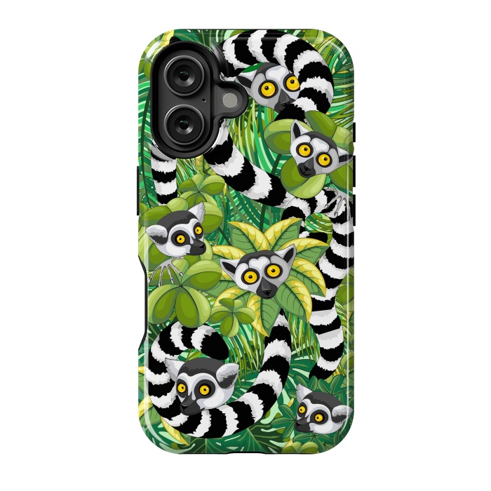 iPhone 16 StrongFit Lemurs of Madagascar on Rainforest  by BluedarkArt