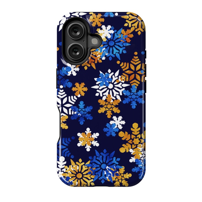 iPhone 16 StrongFit Blue, gold, white snowflakes by Oana 