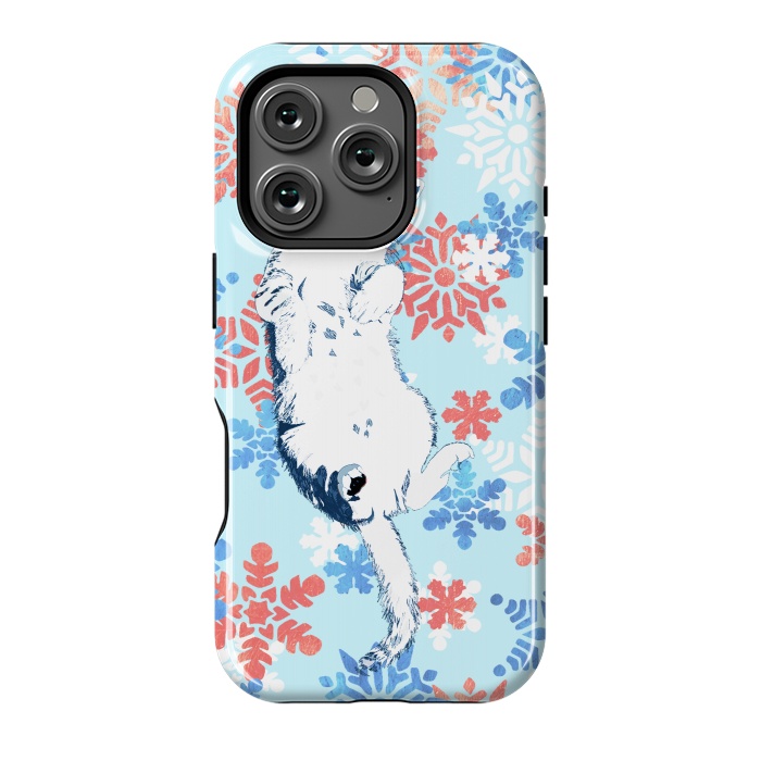 iPhone 16 Pro StrongFit White cat and blue white gold snowflakes by Oana 