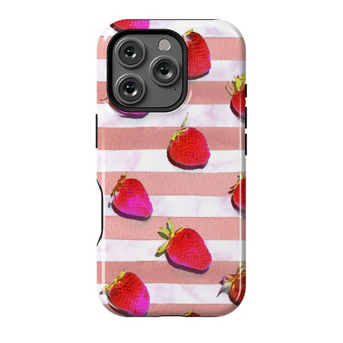 iPhone 16 Pro StrongFit strawberries on watercolor painted stripes by Oana 