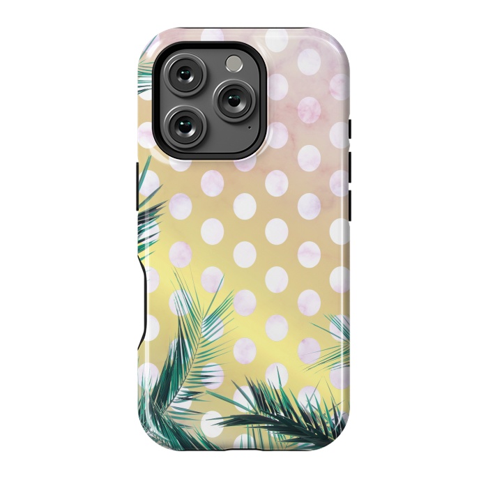 iPhone 16 Pro StrongFit tropical palm leaves on golden dotted background by Oana 