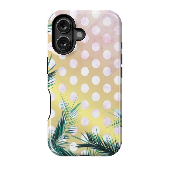 iPhone 16 StrongFit tropical palm leaves on golden dotted background by Oana 