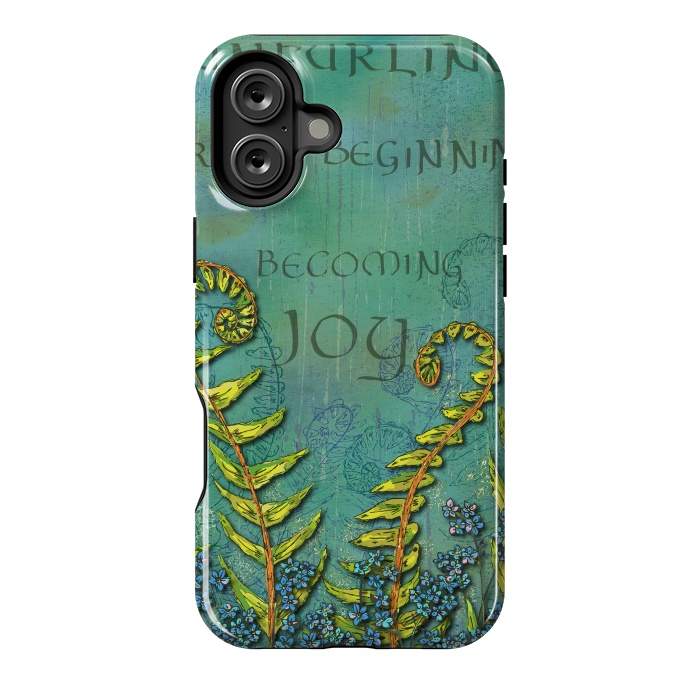 iPhone 16 Plus StrongFit Becoming Joy - Ferns Unfurling by Lotti Brown