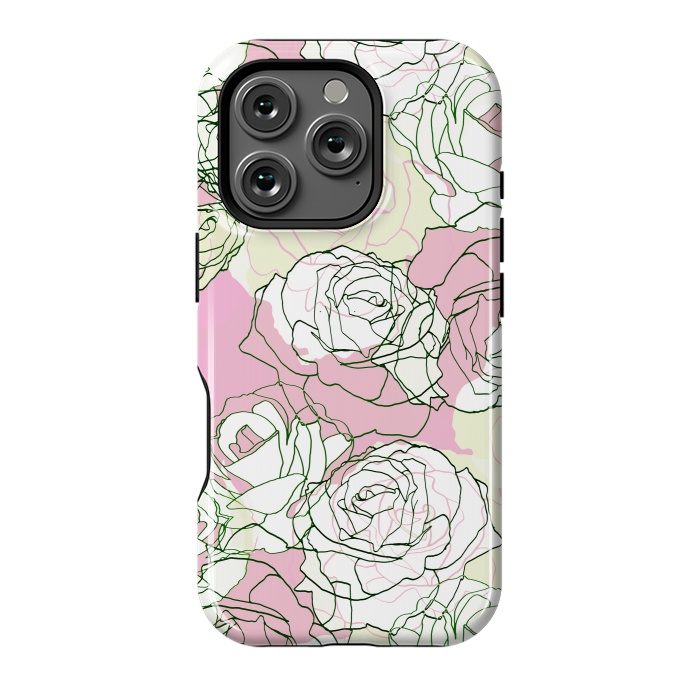 iPhone 16 Pro StrongFit Pink beige line art roses by Oana 