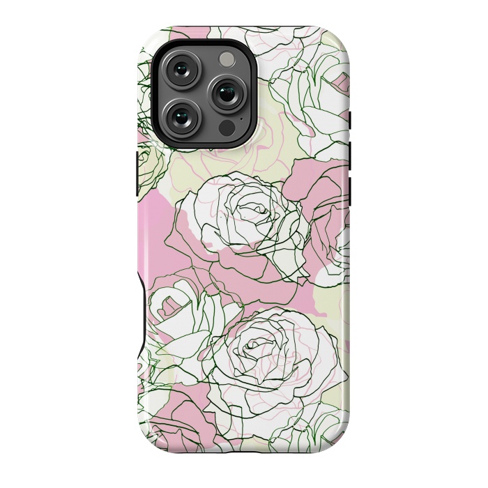 iPhone 16 Pro Max StrongFit Pink beige line art roses by Oana 