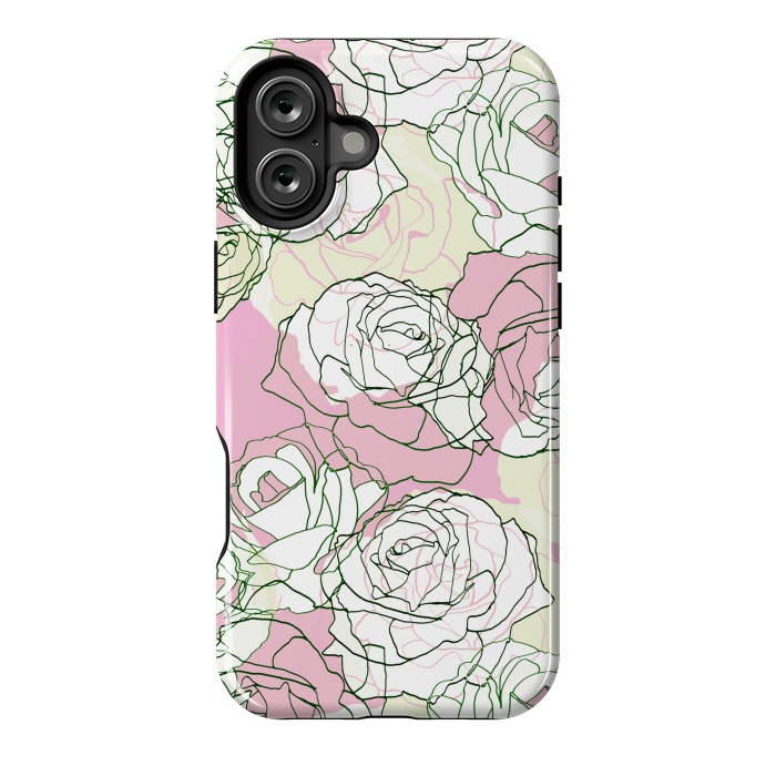 iPhone 16 Plus StrongFit Pink beige line art roses by Oana 