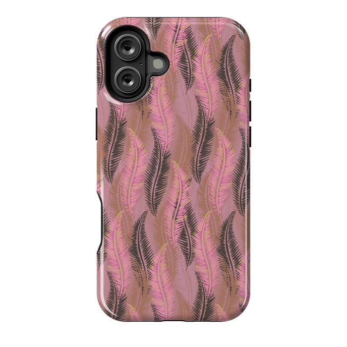 iPhone 16 Plus StrongFit Feather Stripe in Coral and Soft Pink by Lotti Brown