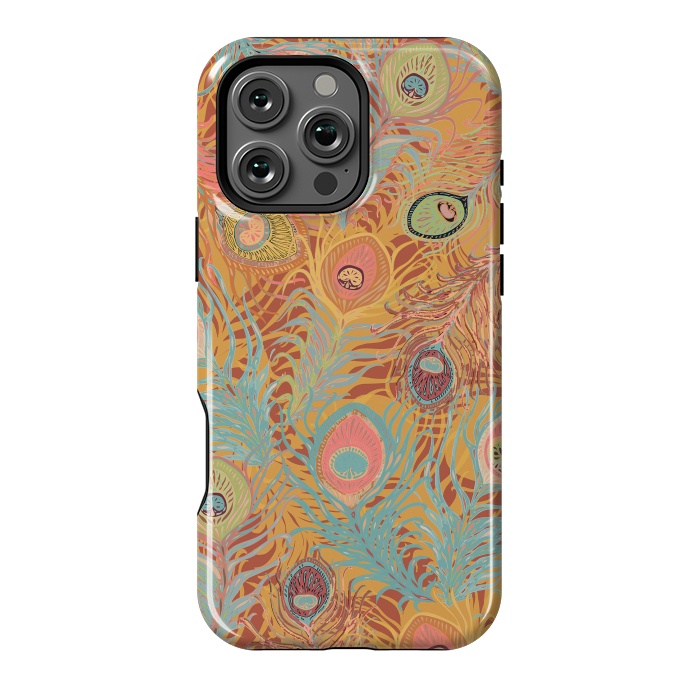 iPhone 16 Pro Max StrongFit Peacock Feathers - Soft Coral by Lotti Brown