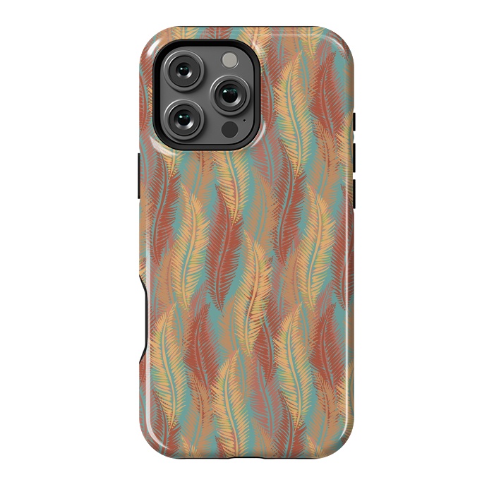 iPhone 16 Pro Max StrongFit Feather Stripe - Coral & Turquoise by Lotti Brown