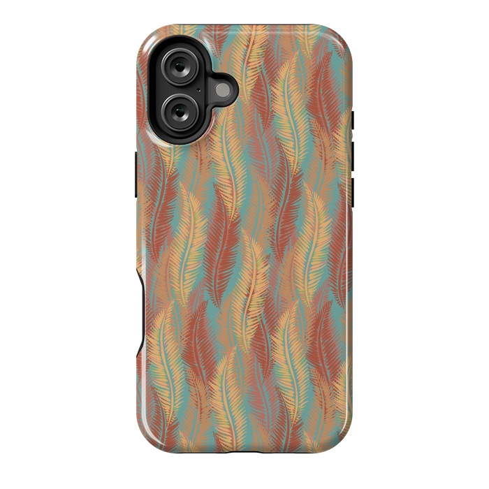 iPhone 16 Plus StrongFit Feather Stripe - Coral & Turquoise by Lotti Brown