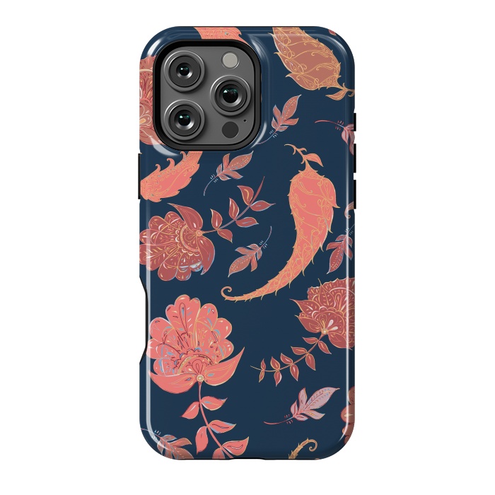 iPhone 16 Pro Max StrongFit Paradise Pattern - Coral & Blue by Lotti Brown