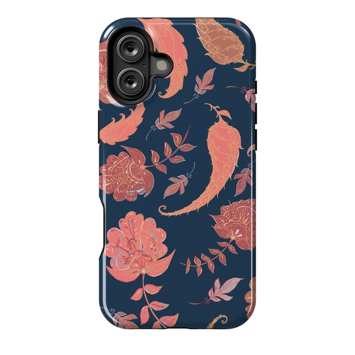 iPhone 16 Plus StrongFit Paradise Pattern - Coral & Blue by Lotti Brown