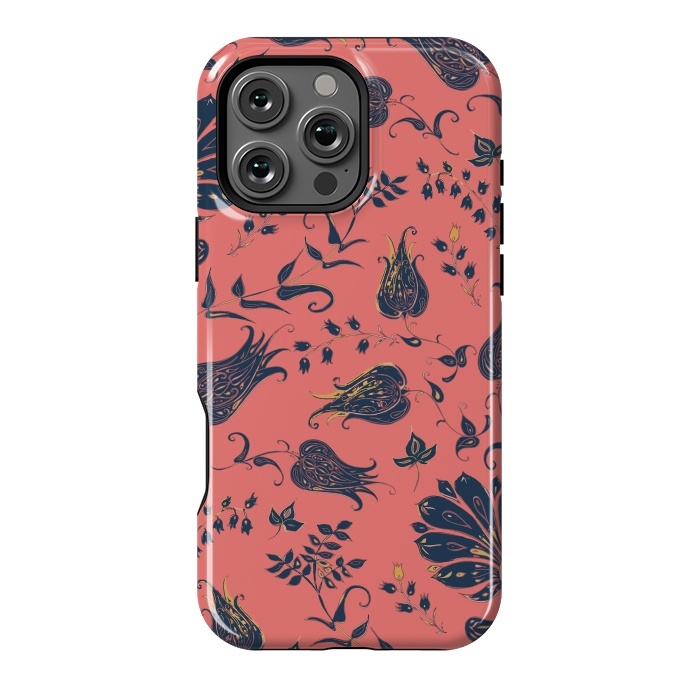 iPhone 16 Pro Max StrongFit Paradise Florals - Coral & Blue by Lotti Brown