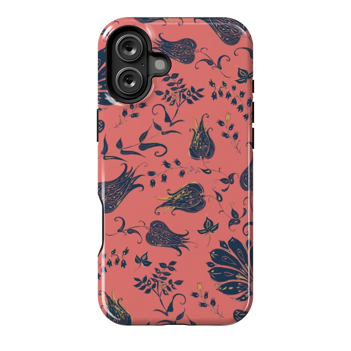 iPhone 16 Plus StrongFit Paradise Florals - Coral & Blue by Lotti Brown